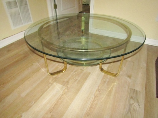 Brass W/ Glass Top Coffee Table W/ Glass Top Under Storage (Local Pick Up Only)