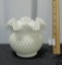 Vtg Fenton Hobnail White Milk Glass Vase W/ Ruffled Rim