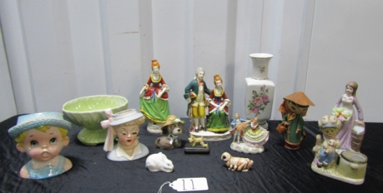 Lot Of Porcelain And Ceramic Head Vases, Figurines, Planters, Etc