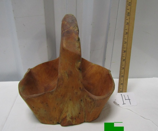 Vtg Hand Carved Cypress Burl Wood Basket