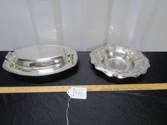 Vtg Keystoneware Silver Plated Covered Server And A Homan Quadruple Plate