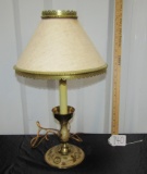 Brass Table Lamp W/ Nice Enameled Designs On Base