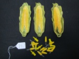 3 Vtg Corn On The Cob Dishes And Cob Holders