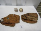 Nike And Rawlings Leather Baseball Gloves And 2 Baseballs