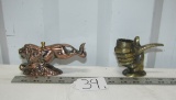 Vtg Metal Lion Table Lighter And A Hand And Pipe Incense Burner