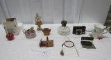 Nice Miscellaneous Lot: Oil Lamp,porcelain, Apple Stamp Dispenser, Etc