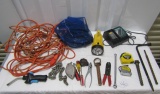 Large Tool Lot: Jumper Cables ( In Bag ), Extension Cords, Torch, Etc