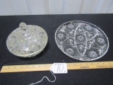 Vtg Lead Crystal Large Candy Dish And A Matching Lead Crystal Serving Platter