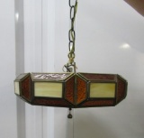 Vtg Stained Glass Hanging Light