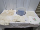 Vtg Table Runners, Doilies And A Modern Cake Keeper