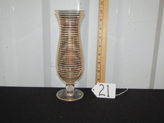 Vtg Art Glass Vase W/ Gold Stripes