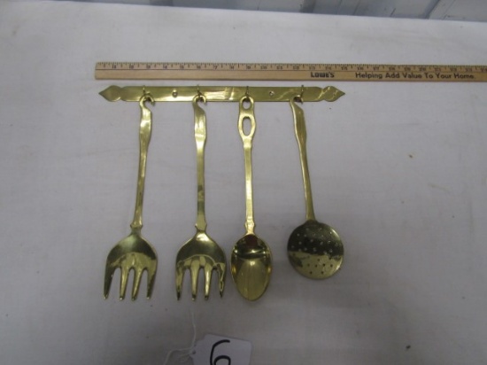 Never Used Gold Plated Kitchen Utensils W/ Matching Wall Hanging Rack