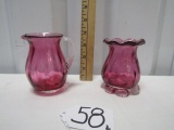 Nice Cranberry Blown Glass Creamer And Sugar Bowl