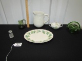 Miscellaneous Glass And Porcelain Lot: Pitcher, Narumi Sugar Bowl,