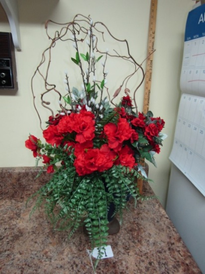 Beautiful Faux Floral Display In A Pottery Planter  (LOCAL PICK UP ONLY)