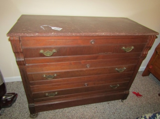 Antique Eastlake 3 Drawer Chest Of Drawers W/ Marble Top (LOCAL PICK UP ONLY)