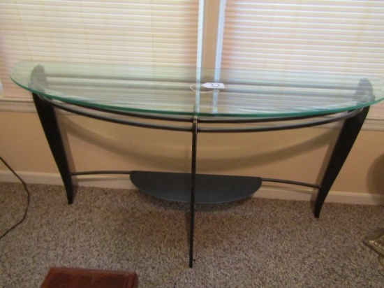 Black Metal Framed Half Moon Beveled Glass Top Hall / Window / Sofa Table (LOCAL PICK UP ONLY)