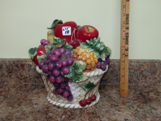 Ceramic Cookie Jar W/ Fruit In Basket Motif