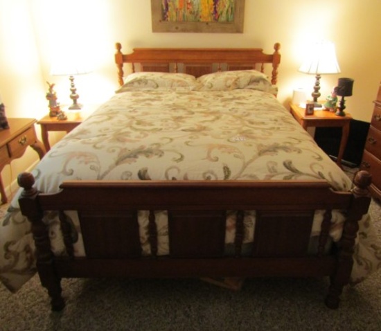 Very Nice Bassett Furniture Queen Size Bed W/ Mattress, Boxspring with Bedding (LOCAL PICK UP ONLY