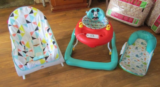 2 Infant Seats (one Fisher Price Rocker) And A Baby Walker (LOCAL PICK UP ONLY)