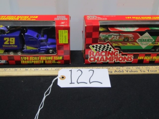 N I B Vtg 1996 Steve Grissom Transporter W/ 2 Race Cars And A 1998 50th Anniversary