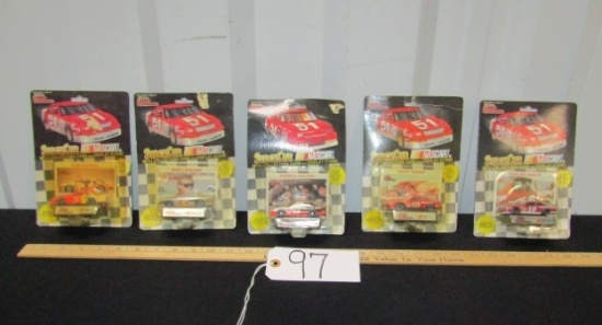 5 N I B Vtg 1992 1:64 Scale Diecast Race Cars W/ Trading Card And Stand