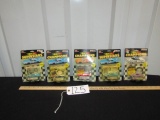 5 N I B Vtg 1991 1:64 Scale Diecast Race Cars W/ Trading Card And Stand