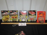 5 N I B Vtg 1989 And 1990 Diecast Race Cars W/ Trading Card And Stand