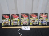 5 N I B Vtg 1991 Diecast Race Cars W/ Trading Card And Stand