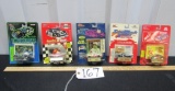 5 N I B Vtg 1995 And 1996 Diecast Race Cars W/ Trading Card And Stand