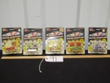 5 N I B Vtg 1989 1:64 Scale Diecast Race Cars W/ Trading Card And Stand