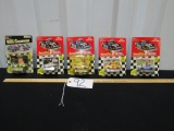 5 N I B Vtg 1993 1:64 Scale Diecast Race Cars W/ Trading Card And Stand