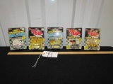 5 N I B Vtg 1991 1:64 Scale Diecast Race Cars W/ Trading Card And Stand