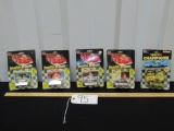 5 N I B Vtg 1991 1:64 Scale Diecast Race Cars W/ Trading Card And Stand