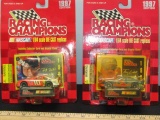 5 N I B Vtg 1997 1:64 Scale Diecast Race Cars W/ Trading Card And Stand