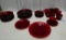 Service For 8 Ruby Red Glass Mugs, Saucers, Salad Plates And Dinner Plates