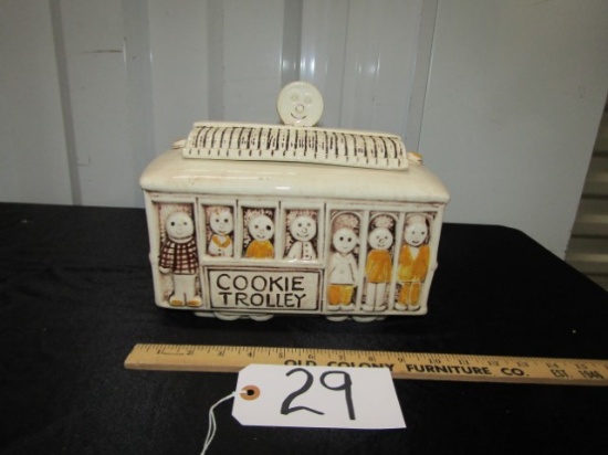 Vtg 1960s Treasure Craft Ceramic " Cookie Trolley " Cookie Jar