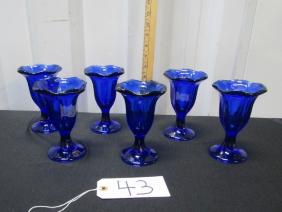 Set Of 6 Cobalt Blue Glass Dessert Pedestal Glasses