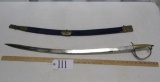 Vtg Curved Sword W/ Scabbard And Brass Handlles And Trim