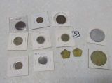 8 Foreign Coins And 4 Tokens