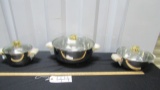Never Used Set Of Three 18/10 Stainless Steel Pots W/ Lids And Gold Plated Handles