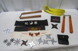 Martial Arts Belts, Throwing Stars, 2 Nunchucks, Wallet And Leather Pouch