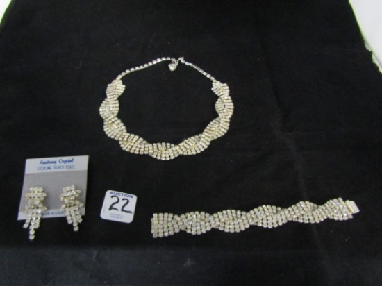 Matching Neckace, Bracelet And Earrings Set Filled W/ Austrian Crystals
