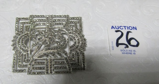 Sterling Silver Brooch W/ Diamond Or Crystal Chips