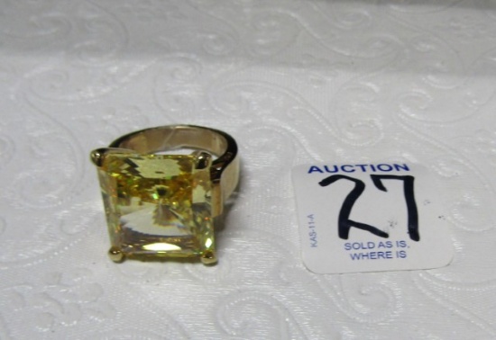 Gold Plated Over Sterling Silver Ring W/ Large Citrine Gemstone