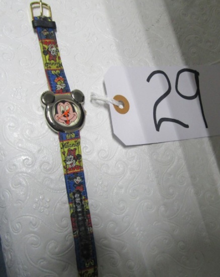 Vtg Mickey Mouse Watch W/ Leather Band
