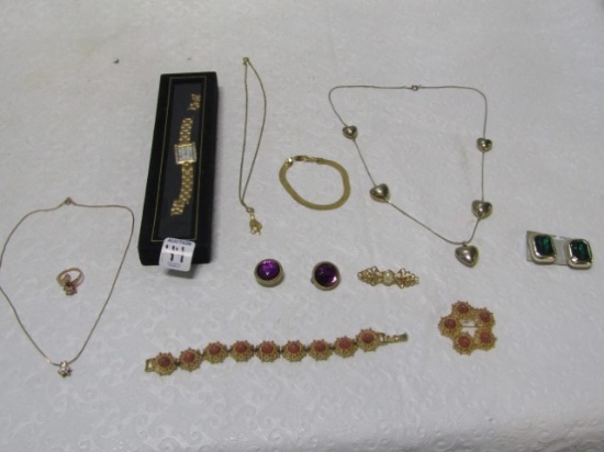 Never Worn Gold Tone Jewelry Lot: Necklaces, Brooch, Earrings, Watch,
