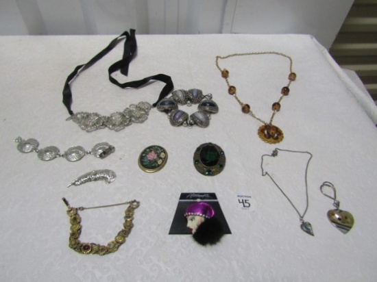 Miscellaneous Jewelry Lot: Pendants, Brooches, Earrings, Bracelets, Necklaces
