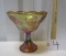 Vtg Amber Carnival Glass Compote Bowl
