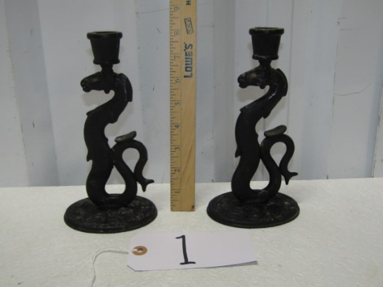 Matching Set Of Cast Iron Horse Themed Candle Holders By Iron Art